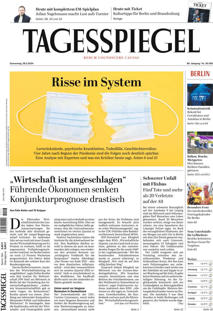 Der Tagesspiegel (Germania), prima pagina
