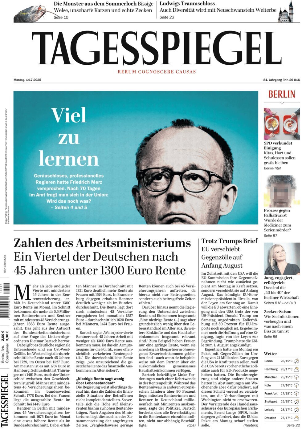 Der Tagesspiegel (Germania), prima pagina