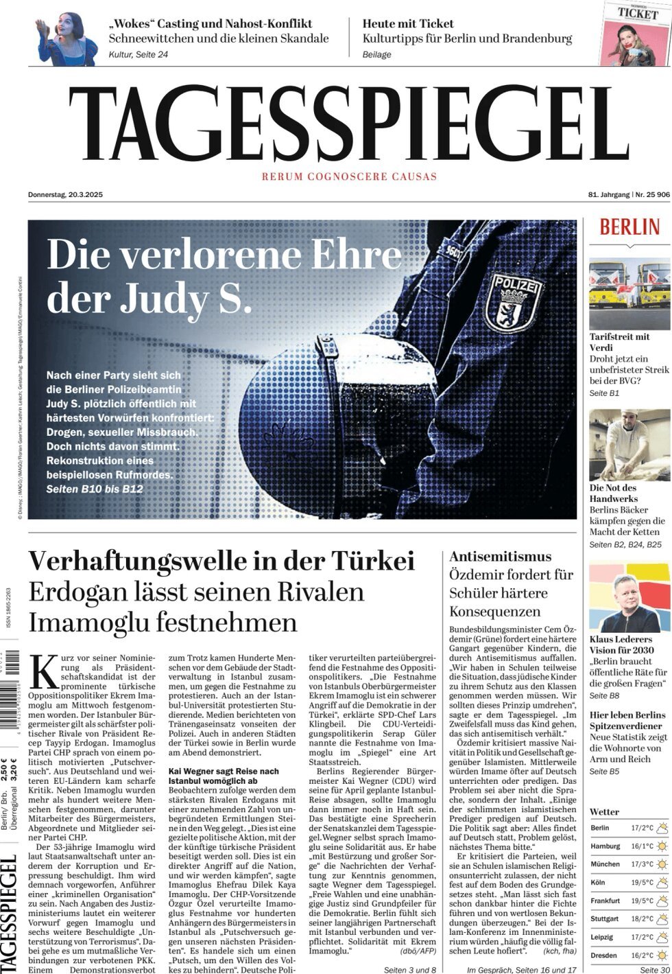 Der Tagesspiegel (Germania), prima pagina