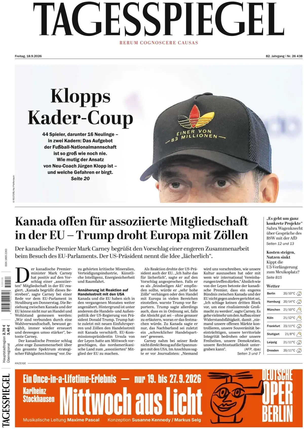 Der Tagesspiegel (Germania), prima pagina