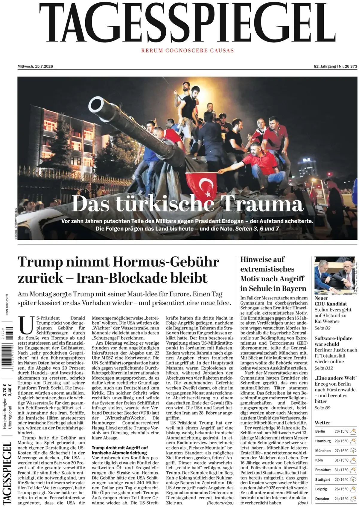 Der Tagesspiegel (Germania), prima pagina