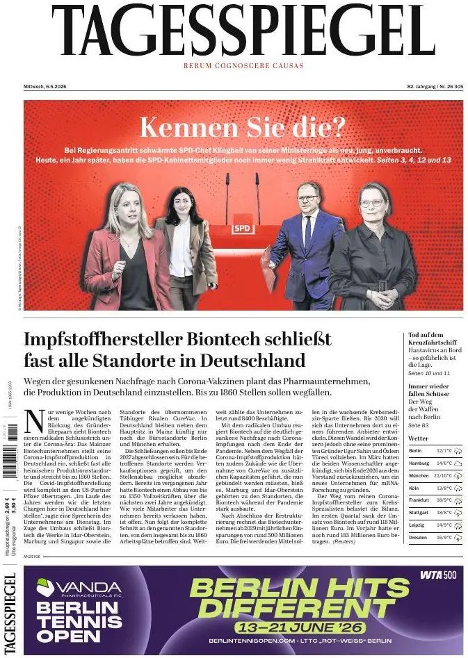 Der Tagesspiegel (Germania), prima pagina