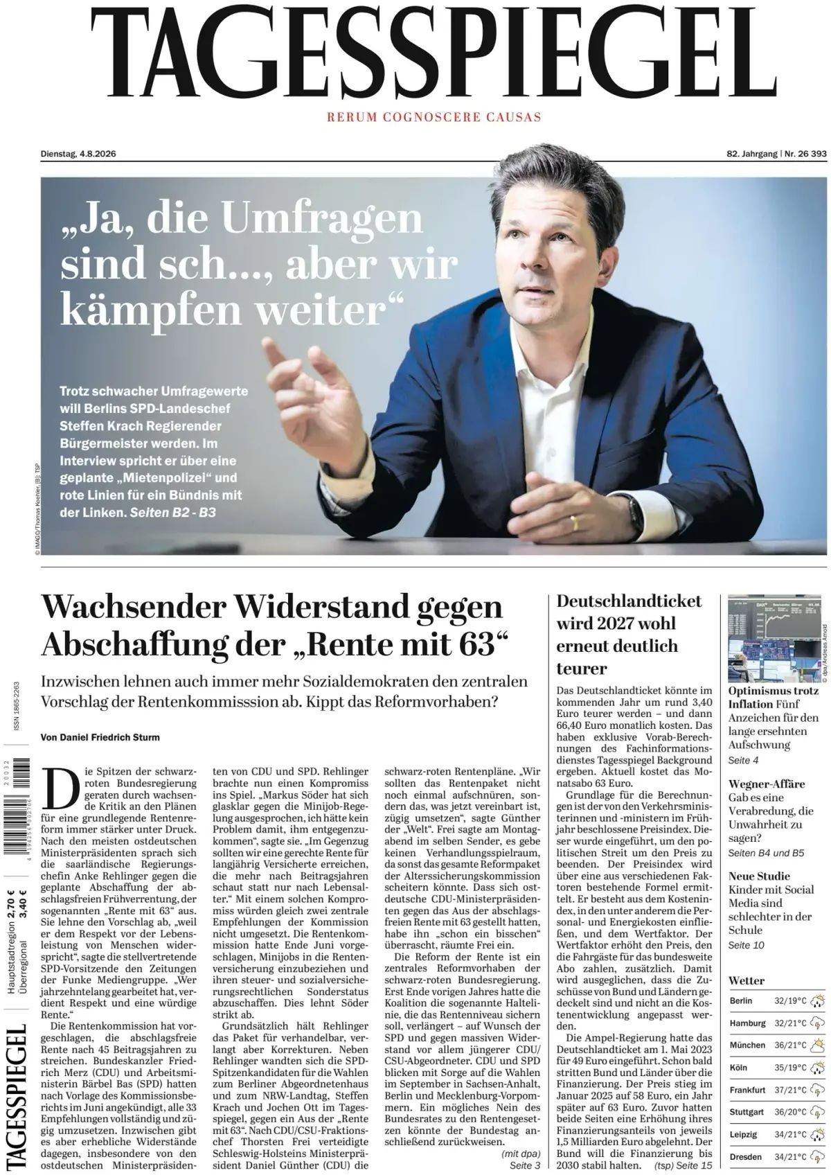 Der Tagesspiegel (Germania), prima pagina