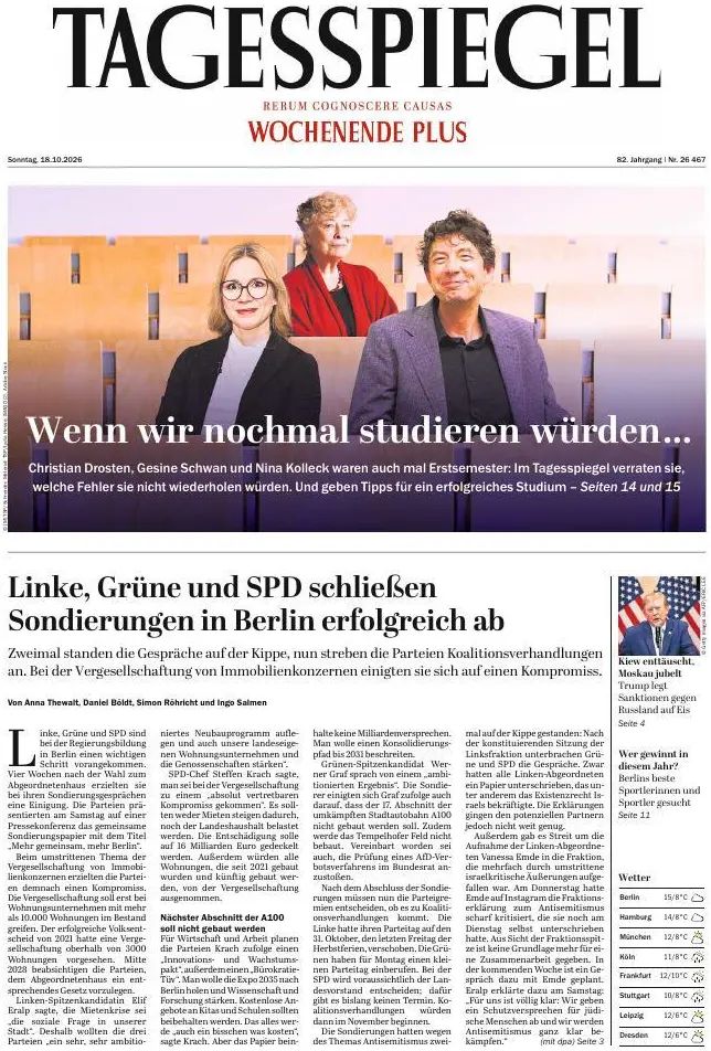 Der Tagesspiegel (Germania), prima pagina