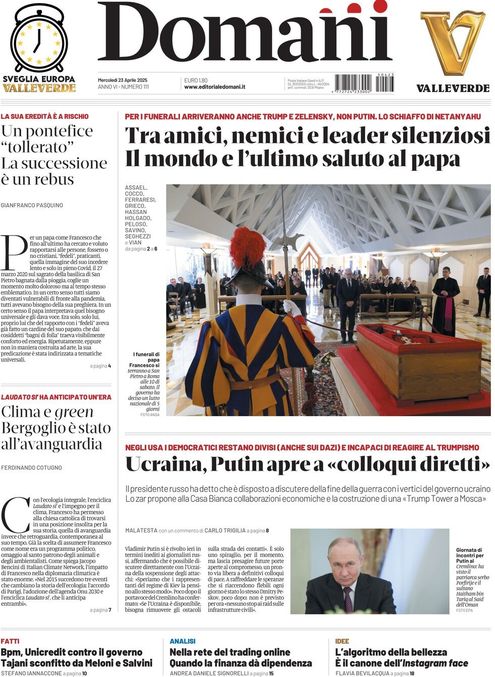 Domani, prima pagina