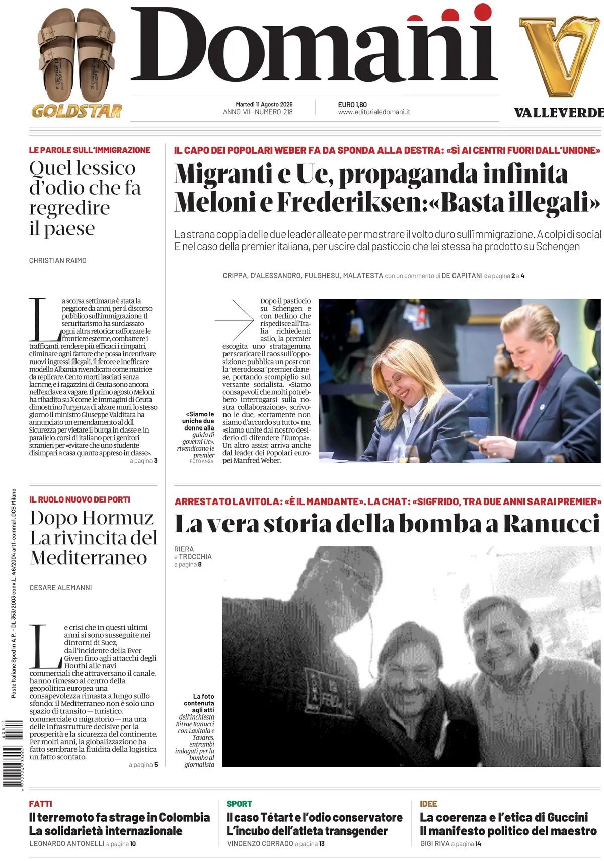 Domani, prima pagina