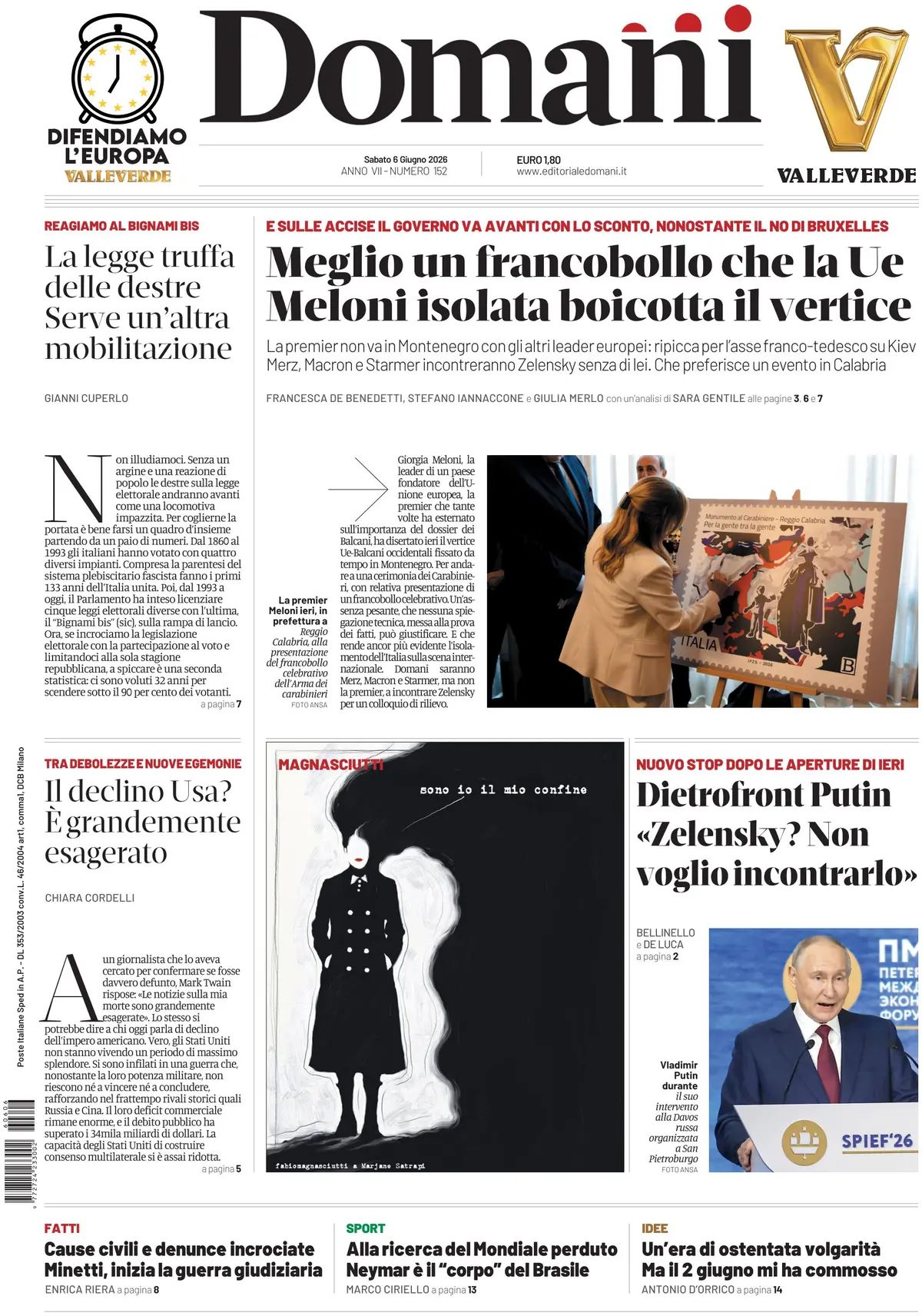 Domani, prima pagina