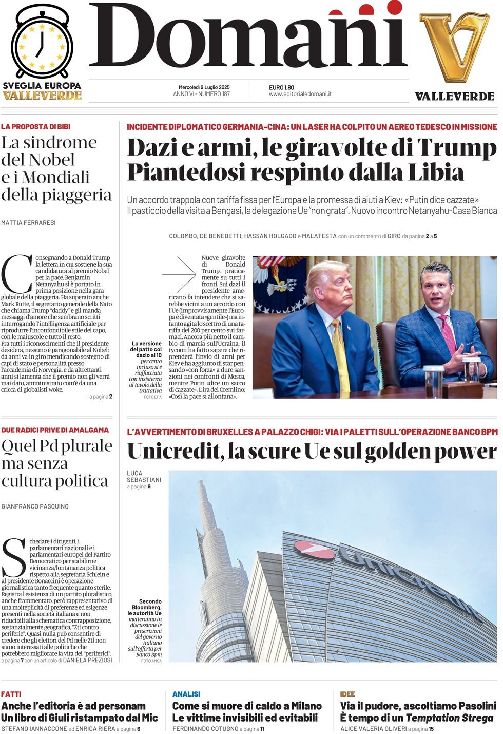 Domani, prima pagina
