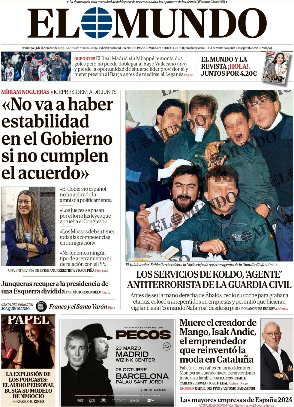 El Mundo (Spagna), prima pagina