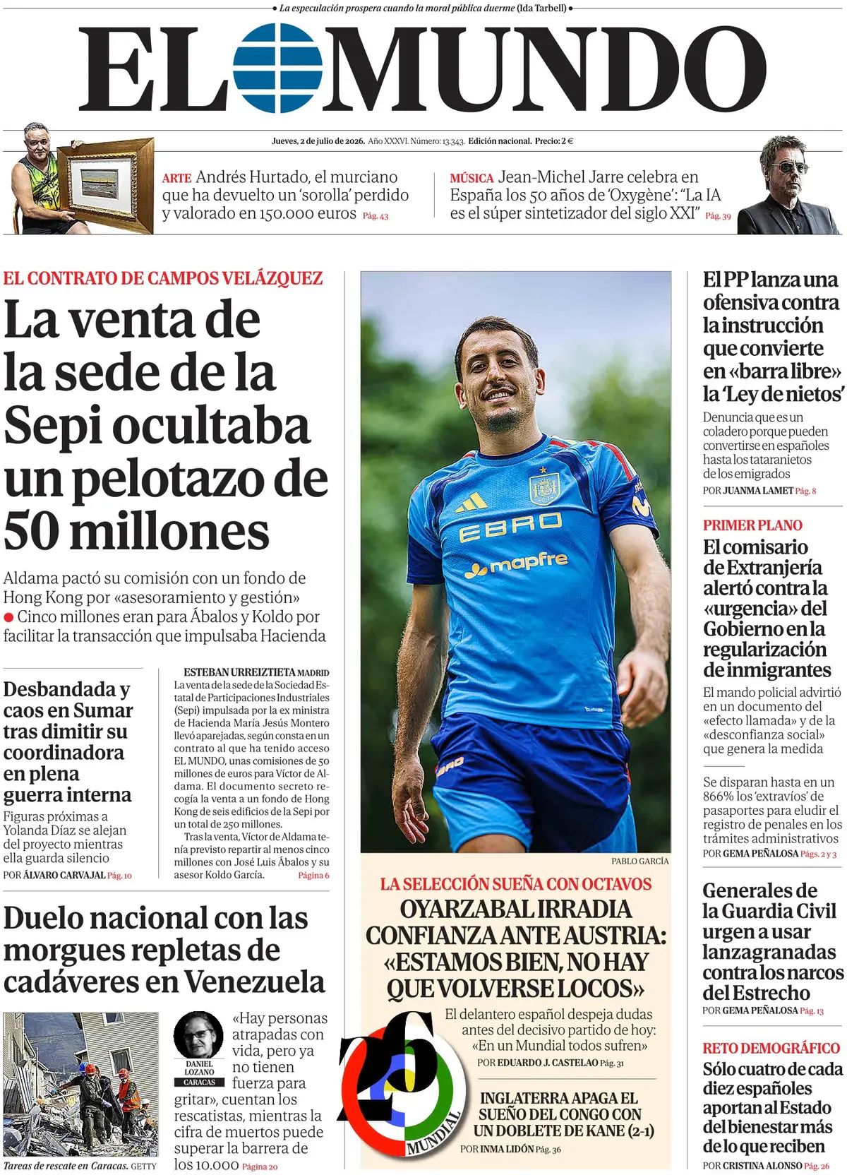 El Mundo (Spagna), prima pagina