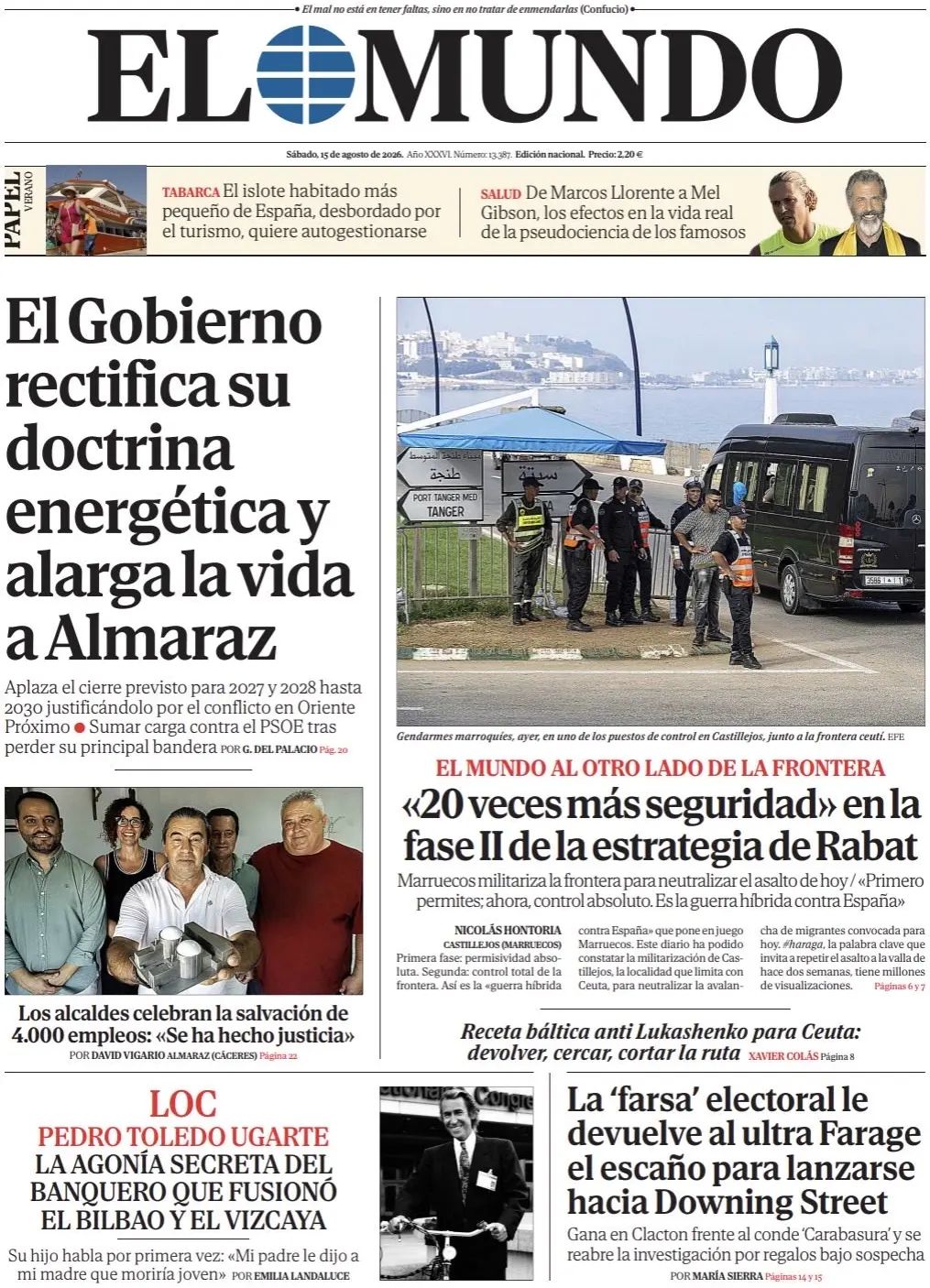El Mundo (Spagna), prima pagina