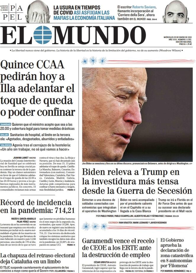 El Mundo (Spagna), prima pagina