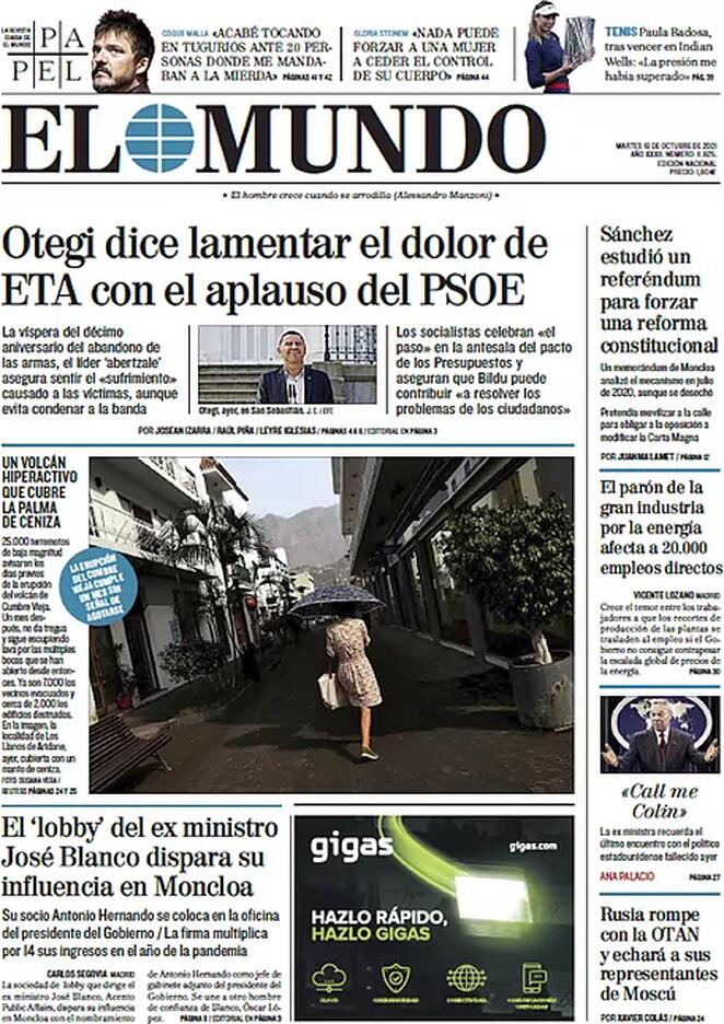 El Mundo (Spagna), prima pagina