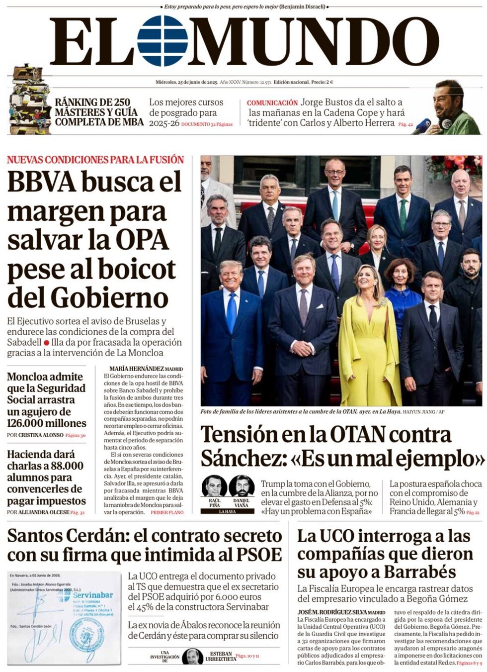 El Mundo (Spagna), prima pagina