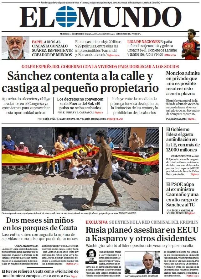 El Mundo (Spagna), prima pagina