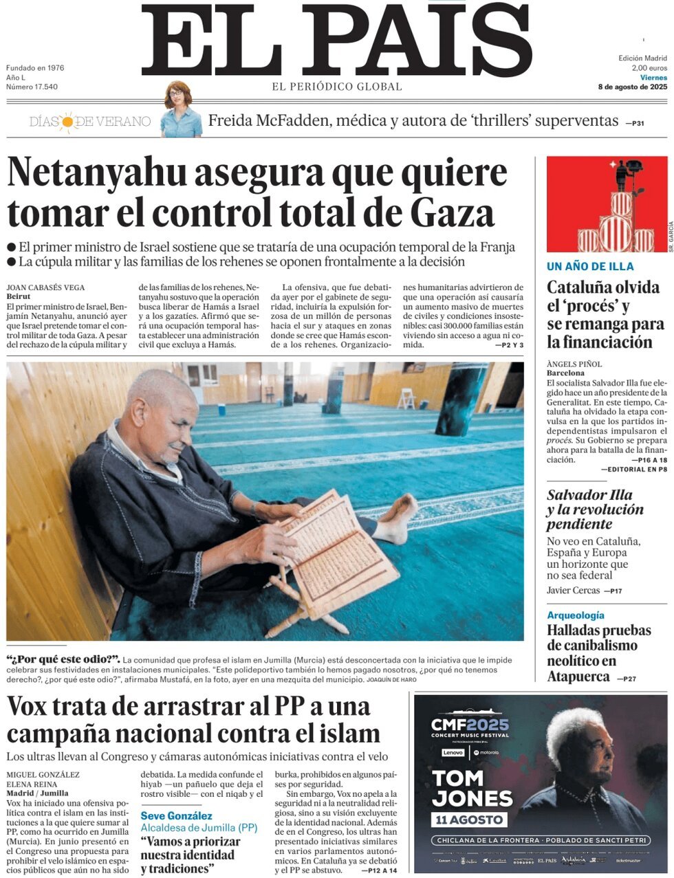 El Pais (Spagna), prima pagina