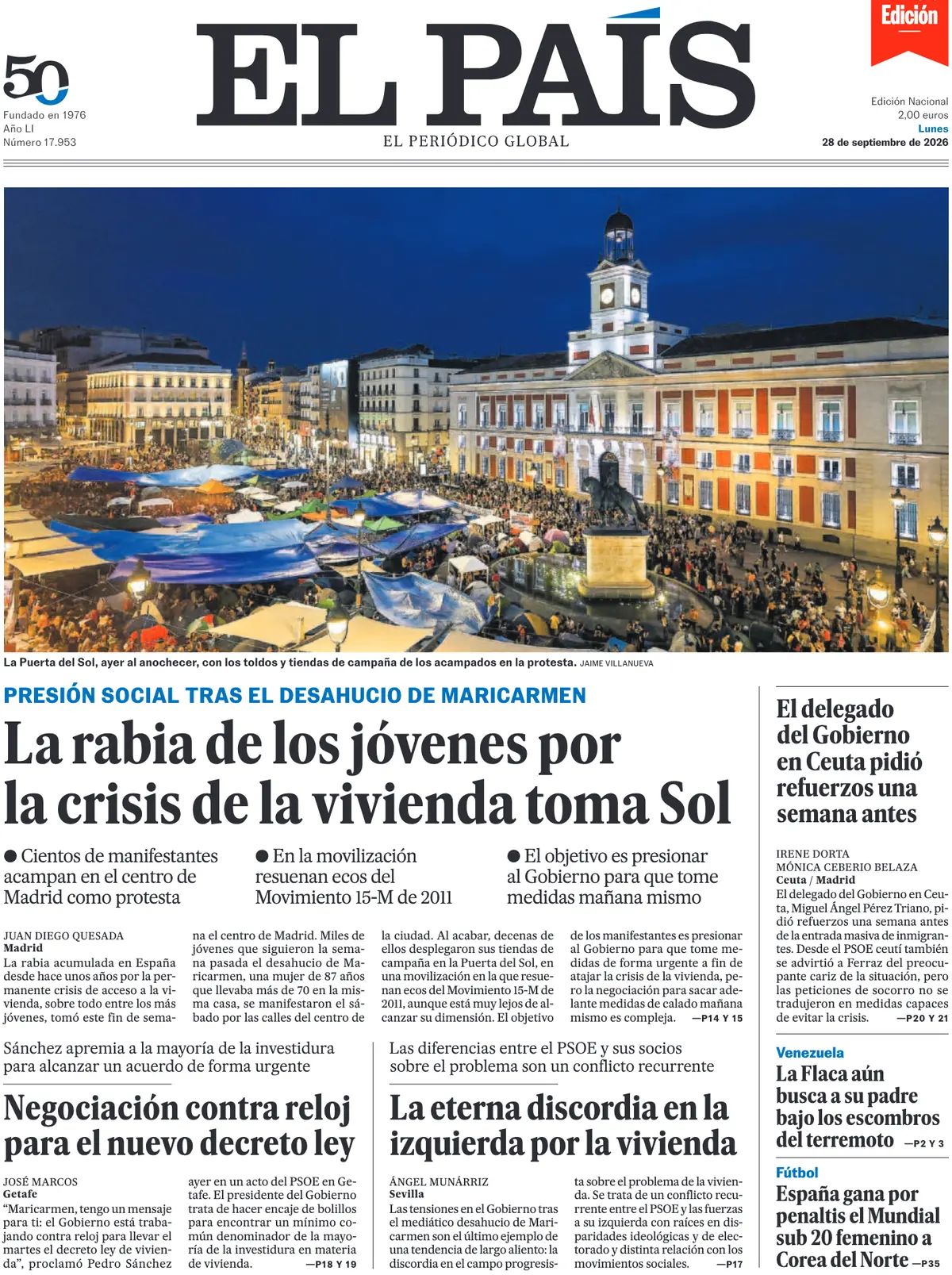 El Pais (Spagna), prima pagina
