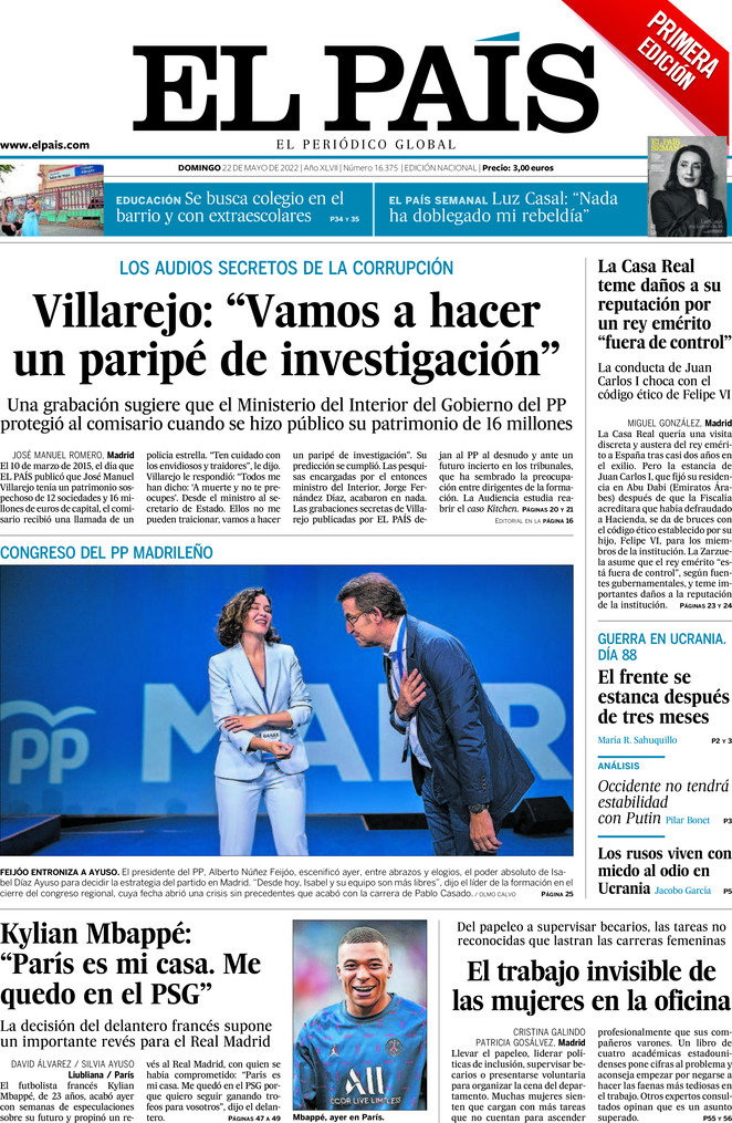 El Pais (Spagna), prima pagina