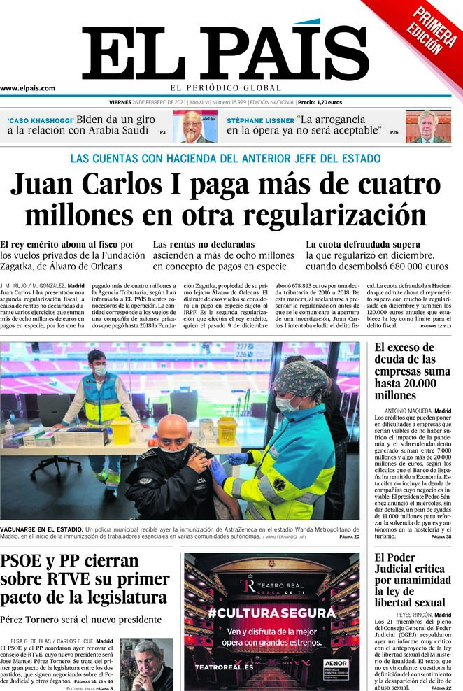 El Pais (Spagna), prima pagina