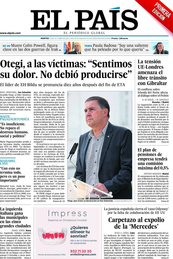 El Pais (Spagna), prima pagina