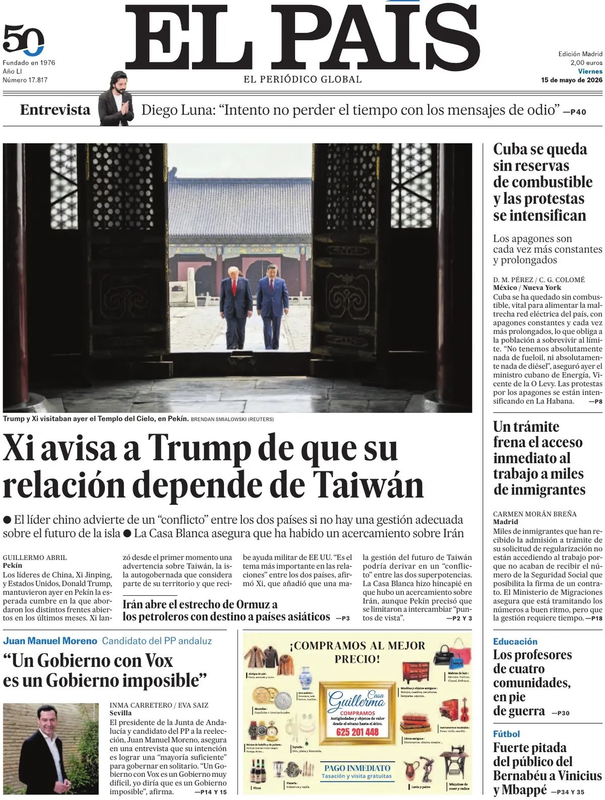 El Pais (Spagna), prima pagina