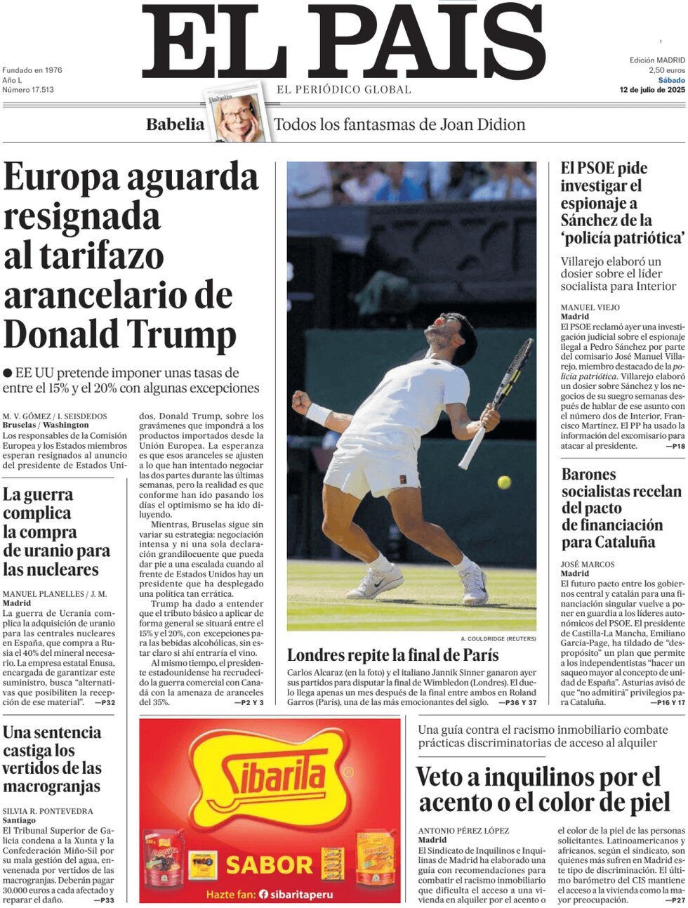 El Pais (Spagna), prima pagina