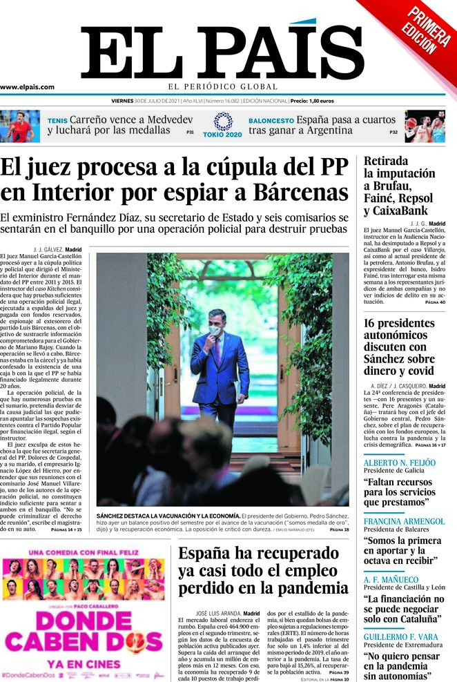 El Pais (Spagna), prima pagina