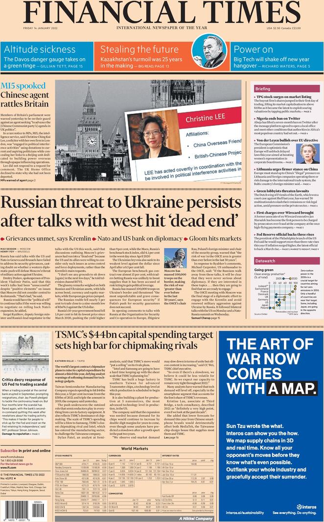 Financial Times (UK), prima pagina