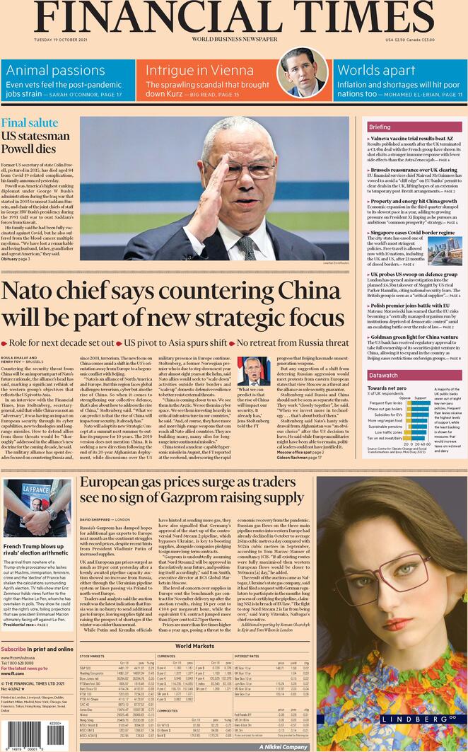 Financial Times (UK), prima pagina