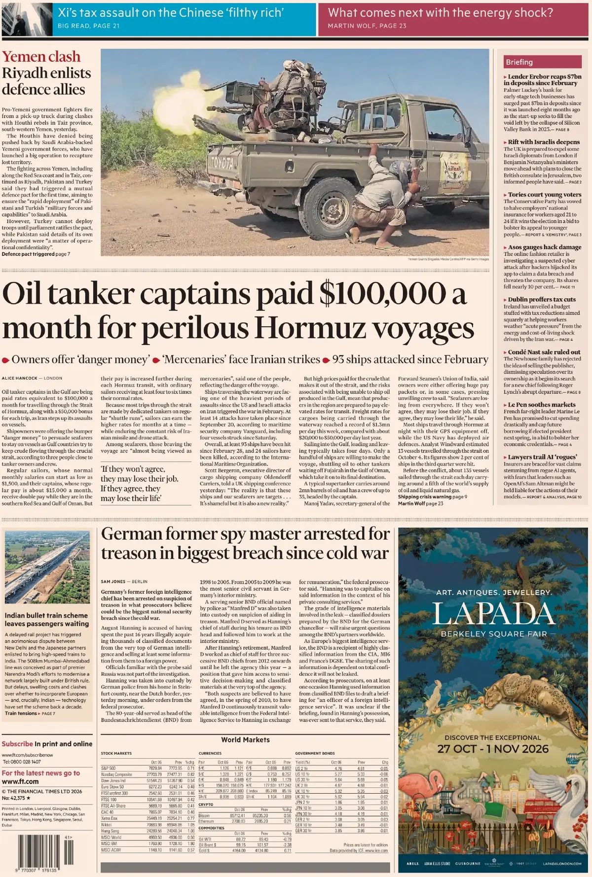 Financial Times (UK), prima pagina