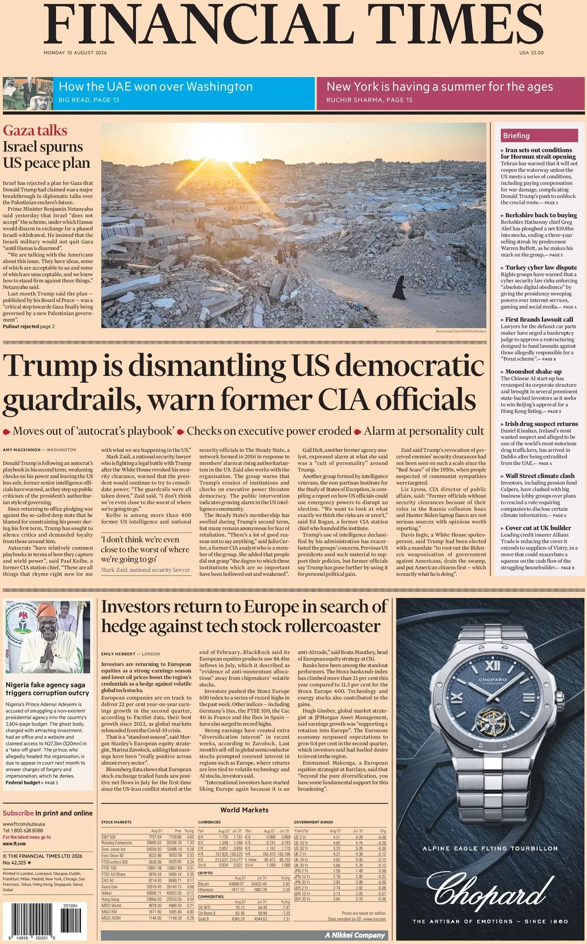 Financial Times (UK), prima pagina