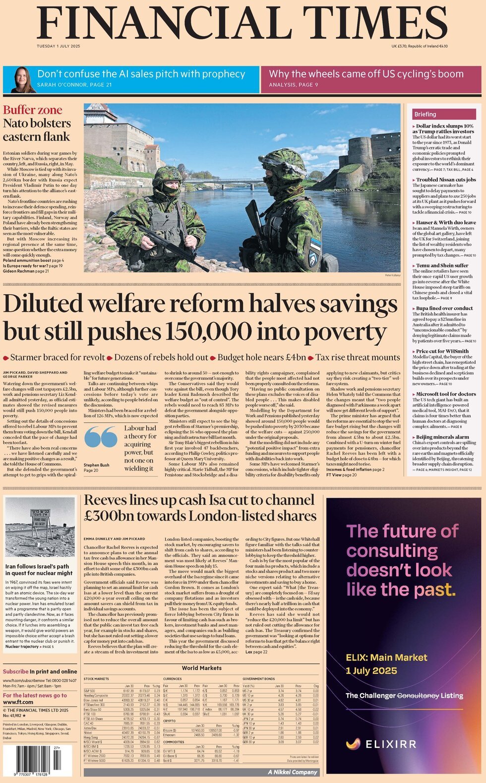 Financial Times (UK), prima pagina
