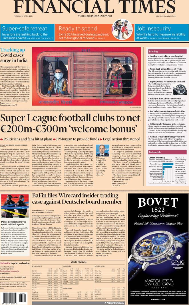 Financial Times (UK), prima pagina