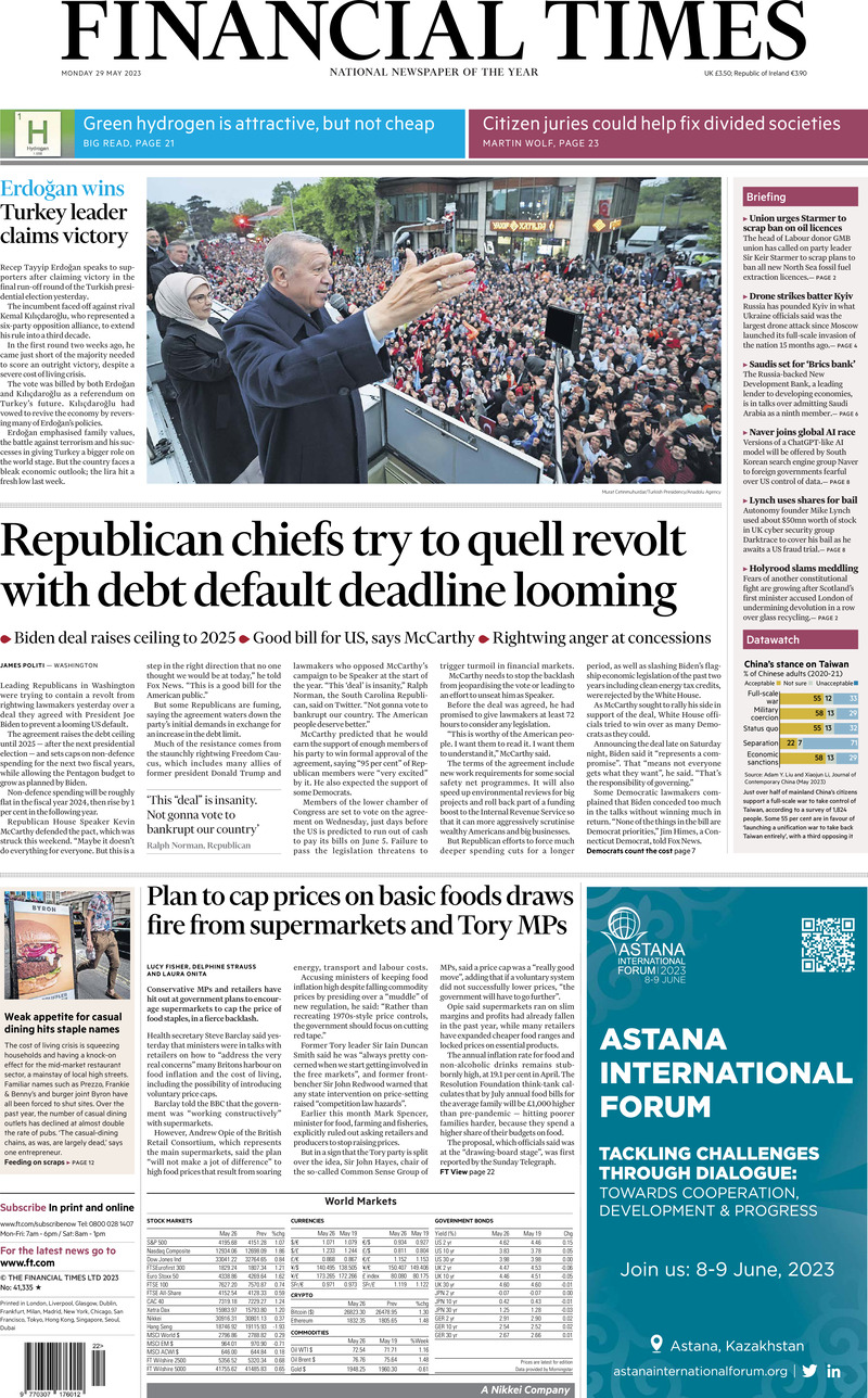 Financial Times (UK), prima pagina