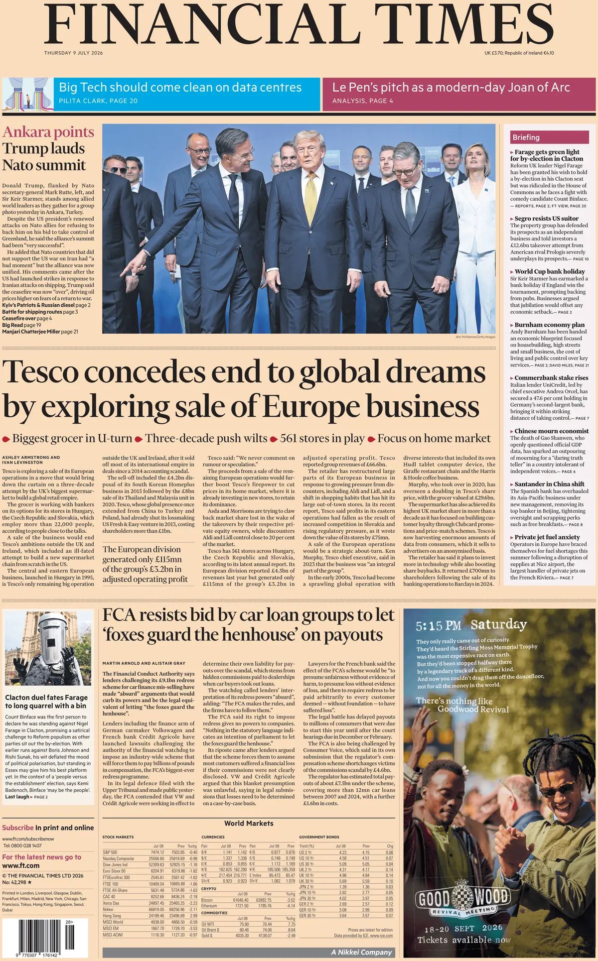 Financial Times (UK), prima pagina