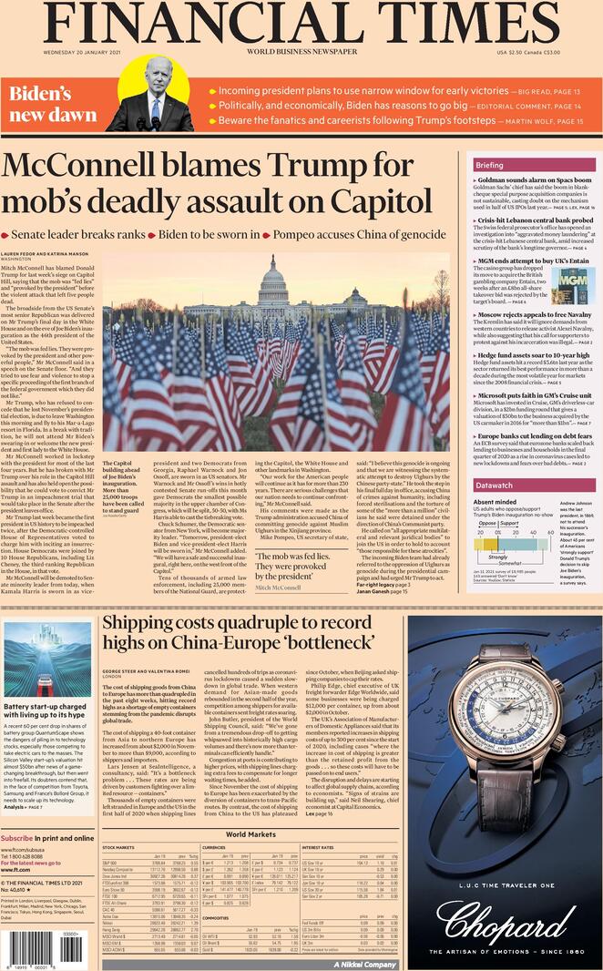 Financial Times (UK), prima pagina