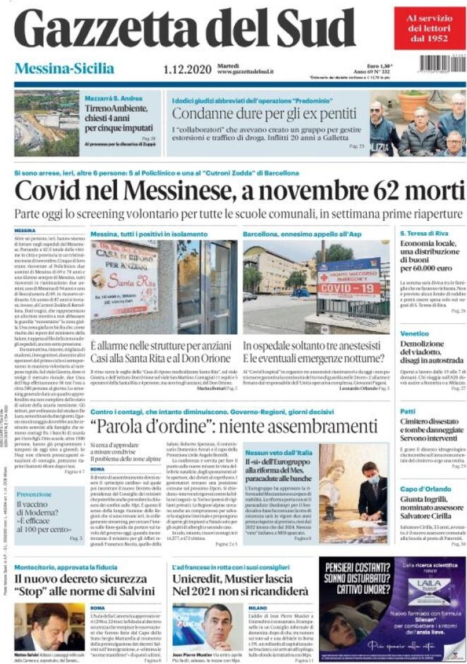 Gazzetta Del Sud, prima pagina