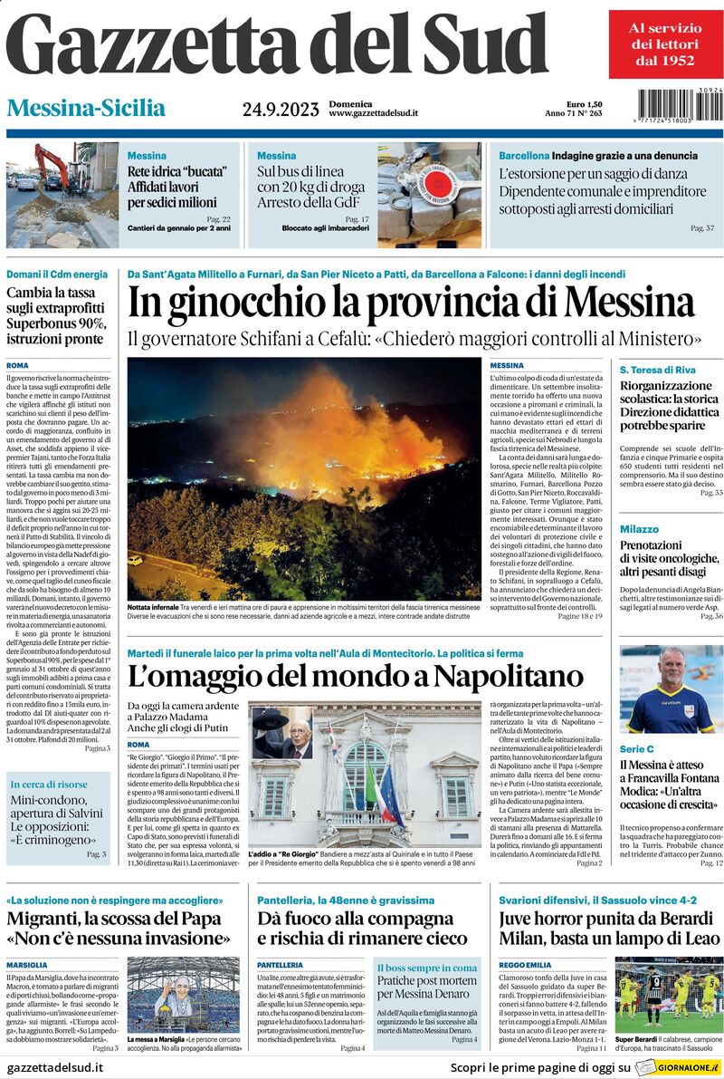 Gazzetta Del Sud, prima pagina
