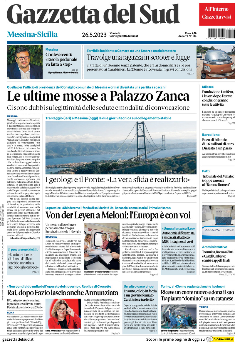Gazzetta Del Sud, prima pagina