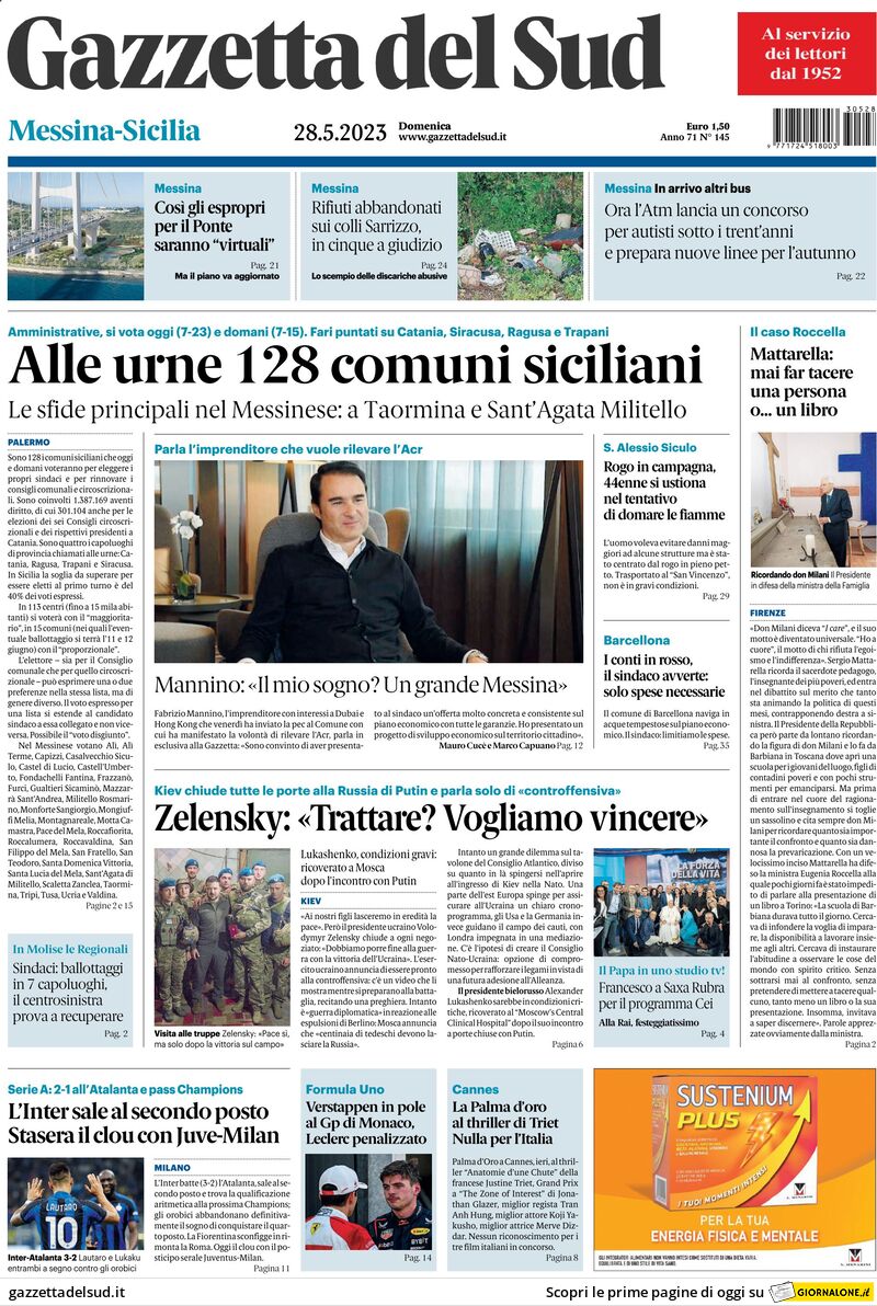Gazzetta Del Sud, prima pagina