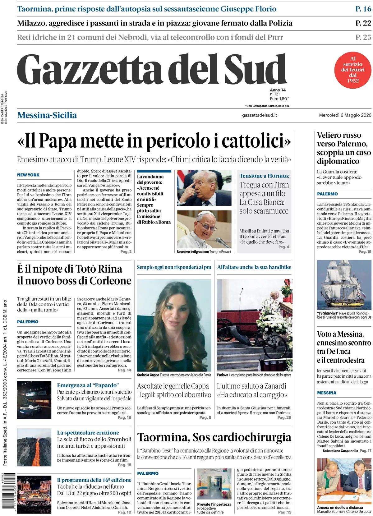 Gazzetta Del Sud, prima pagina