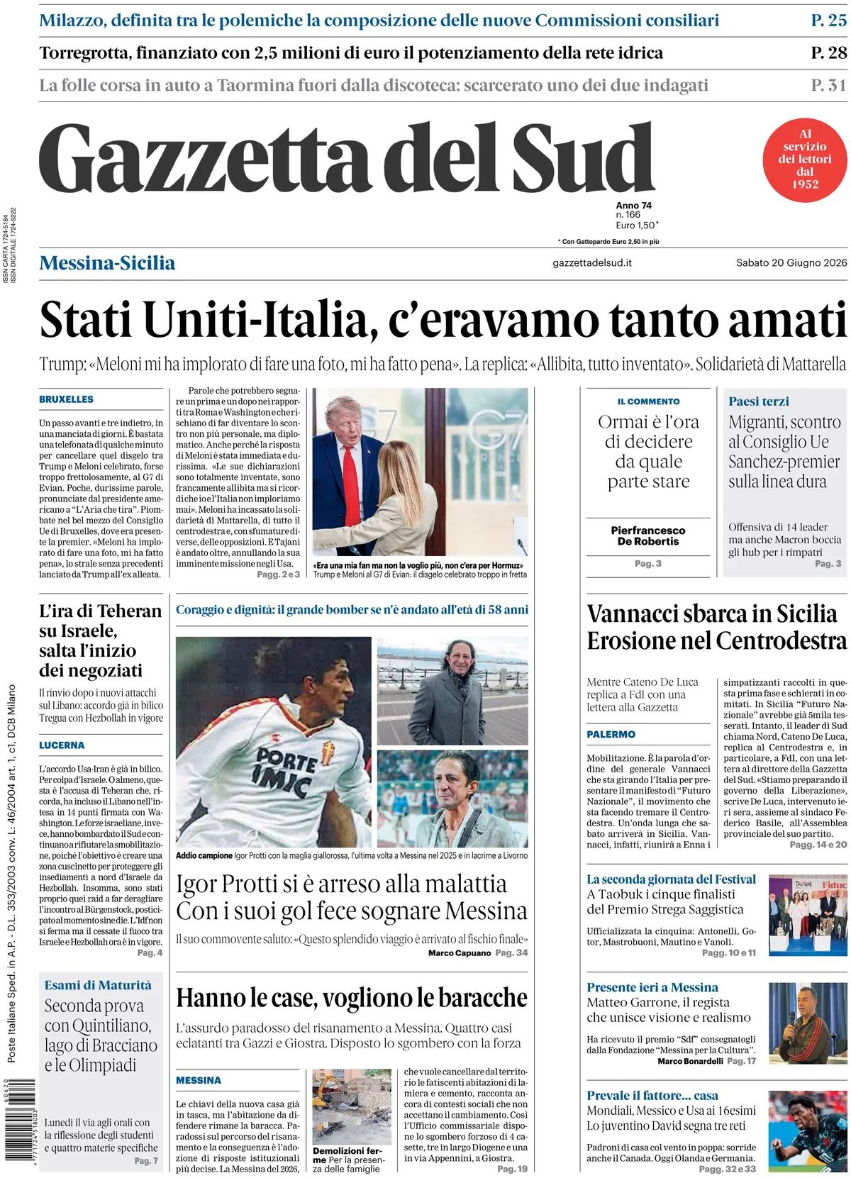 Gazzetta Del Sud, prima pagina