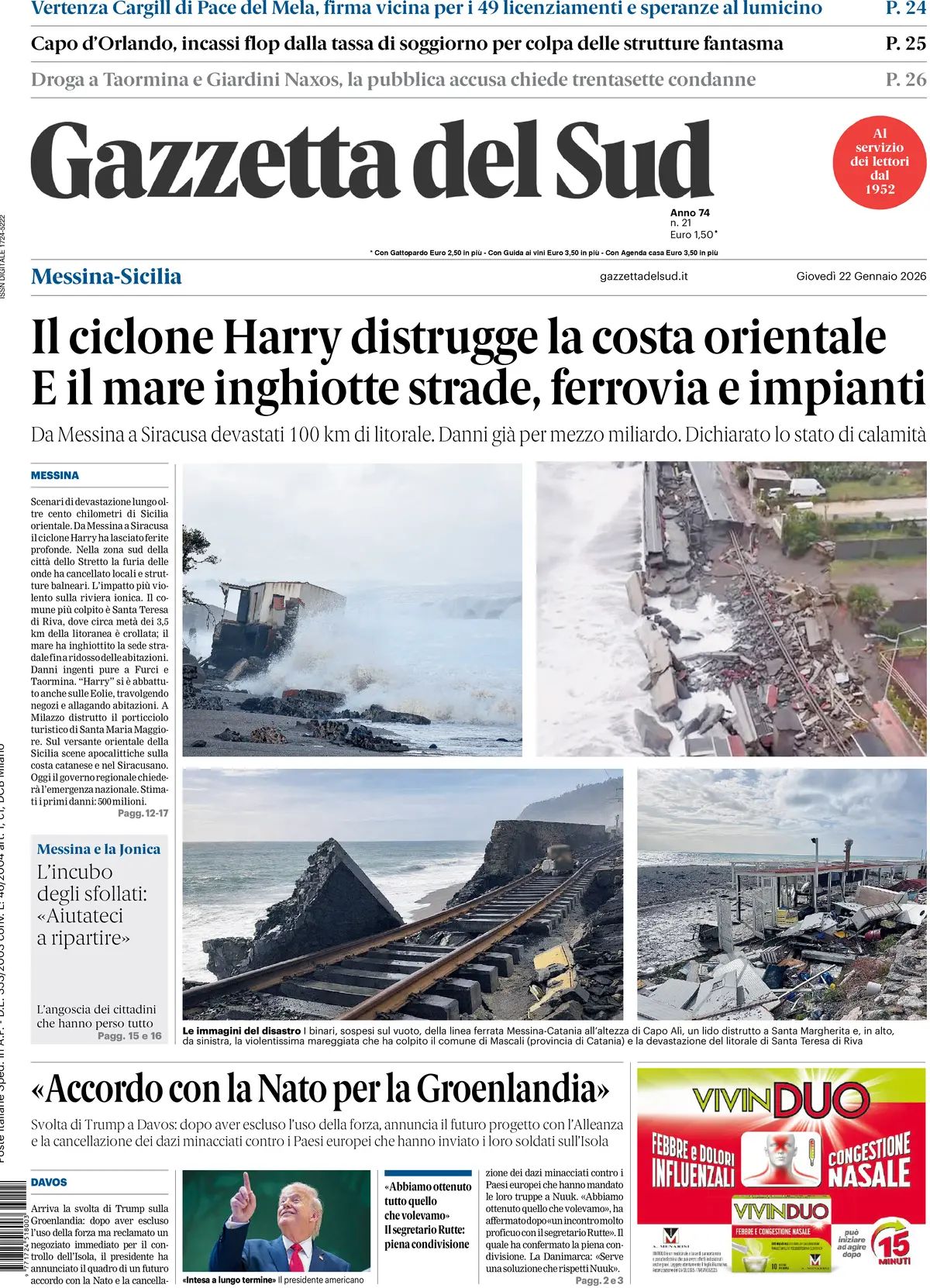 Gazzetta Del Sud, prima pagina