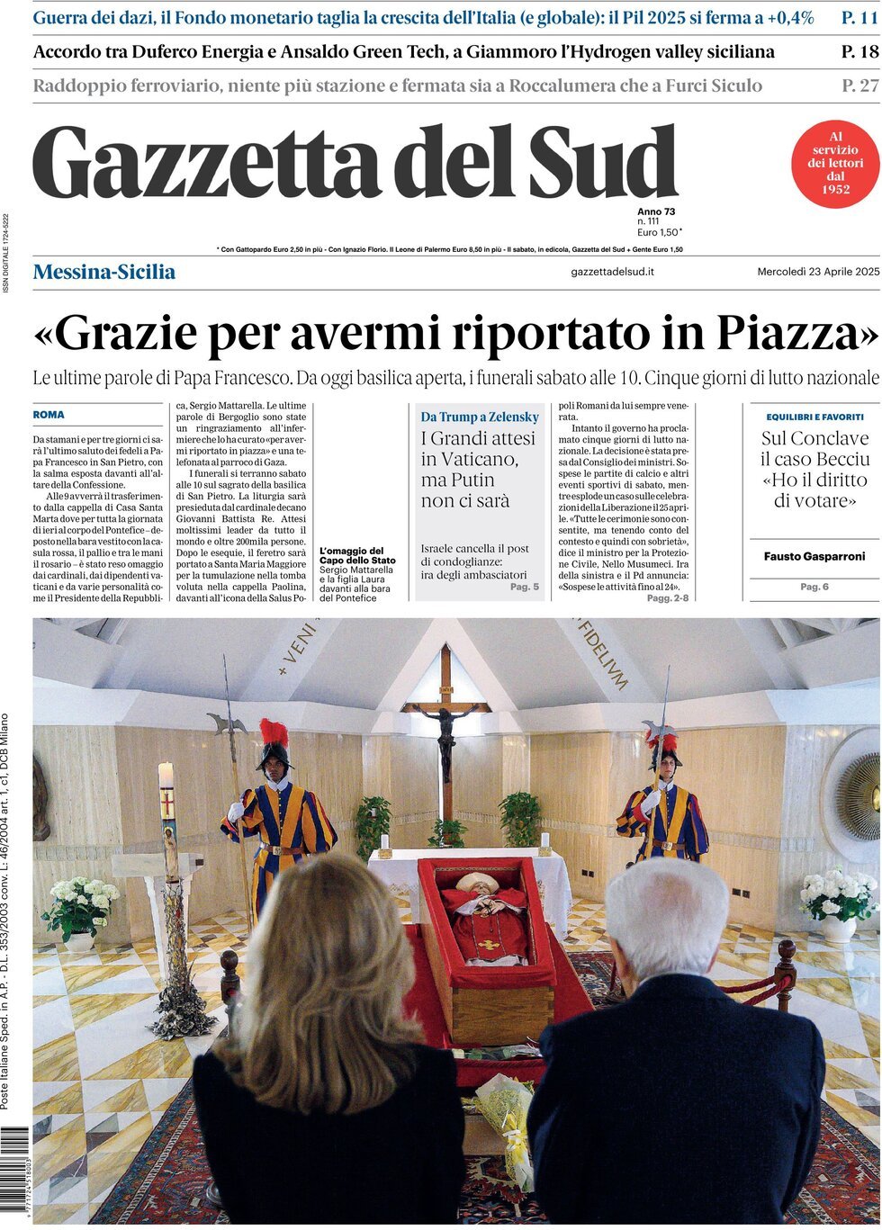 Gazzetta Del Sud, prima pagina