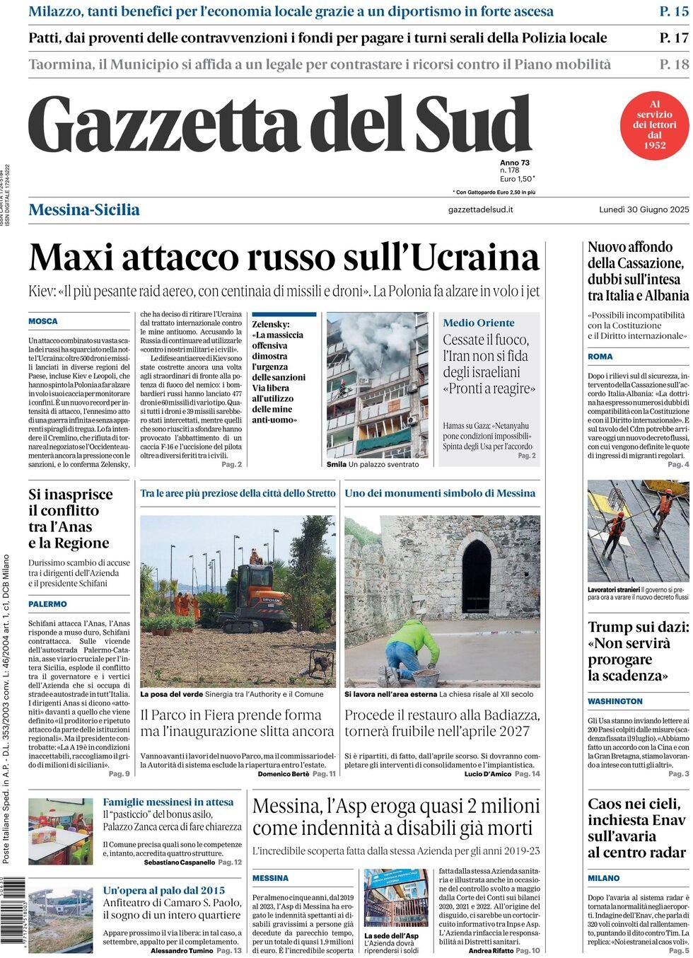 Gazzetta Del Sud, prima pagina