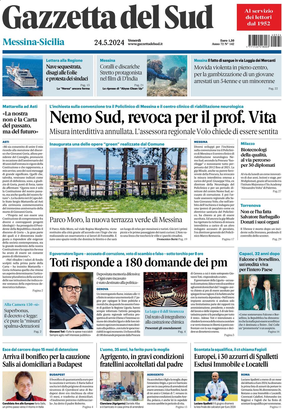 Gazzetta Del Sud, prima pagina