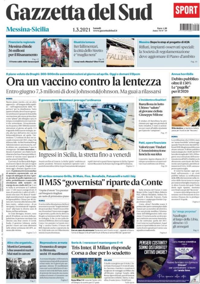 Gazzetta Del Sud, prima pagina