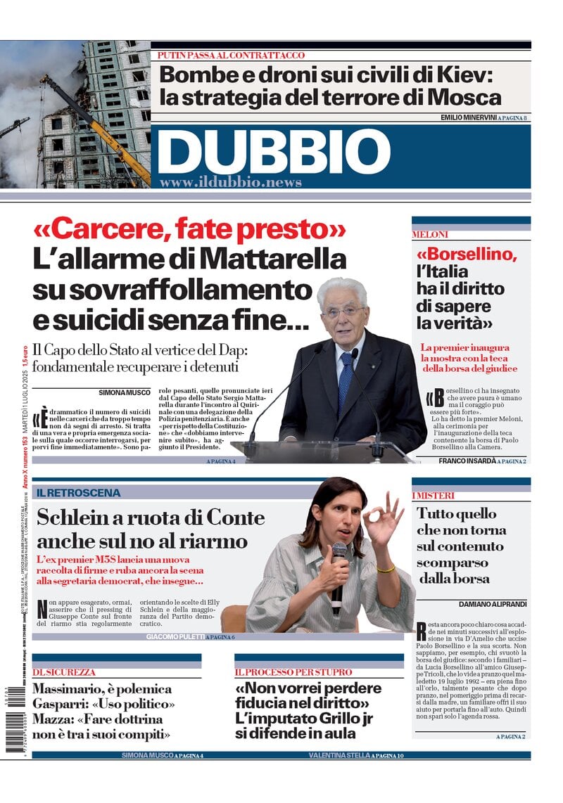 Il Dubbio, prima pagina