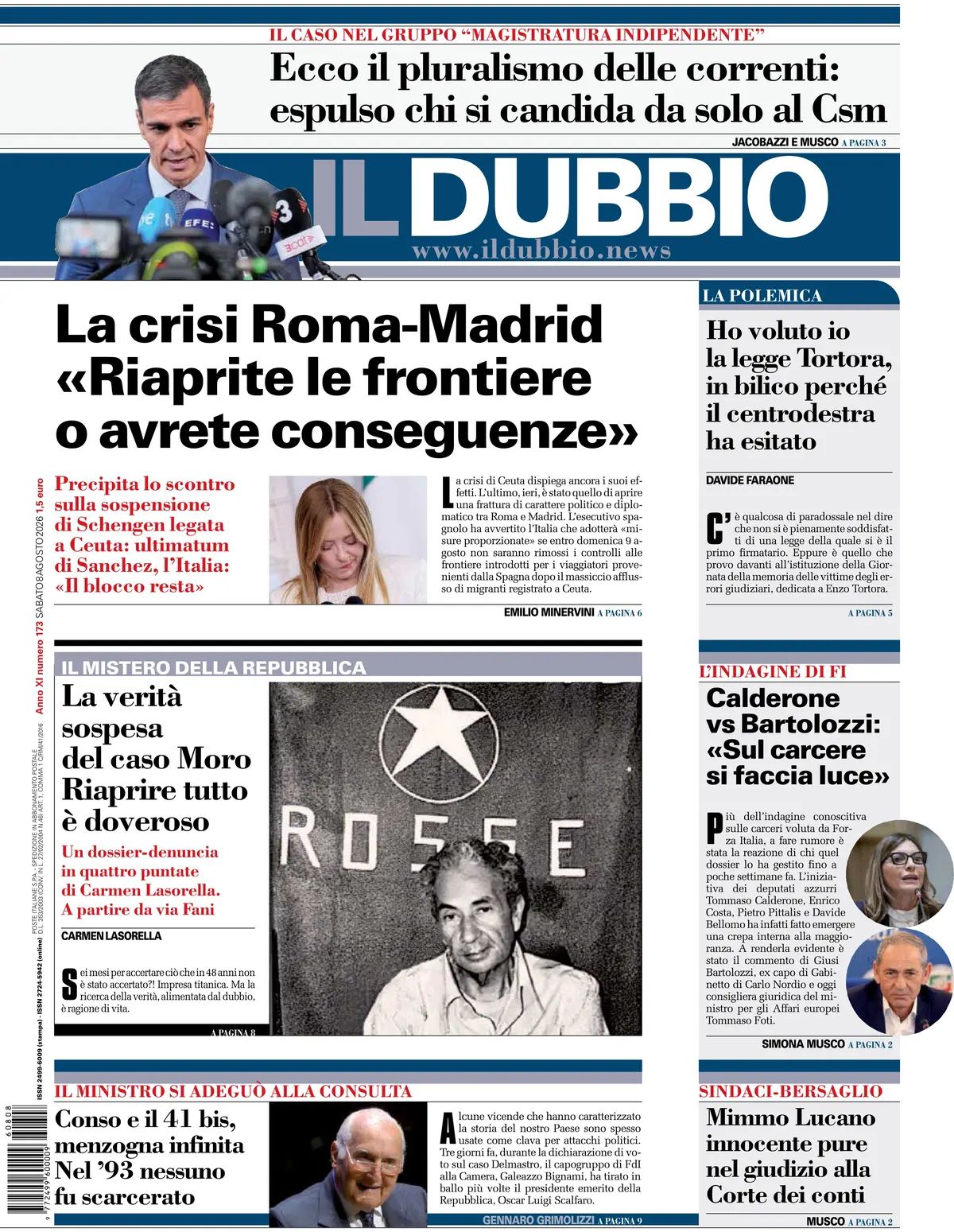 Il Dubbio, prima pagina