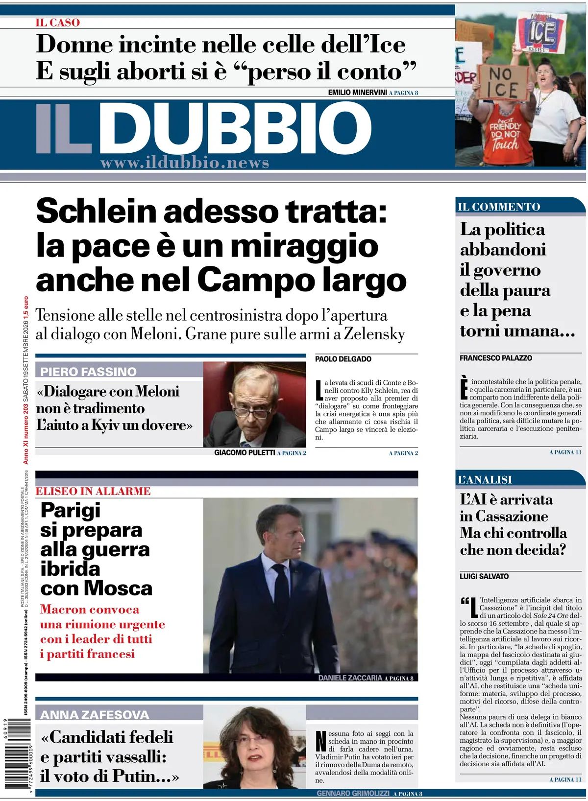 Il Dubbio, prima pagina